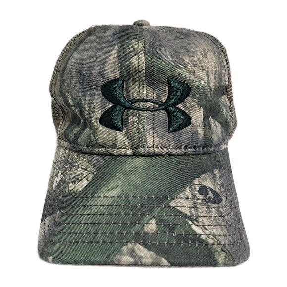 Under Armour Camo Green Trucker Logo Hat Cap Snapback Mesh Fishing Hunting Mossy - Picture 1 of 6